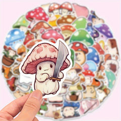 50pcs Cartoon Mushroom Vinyl Stickers for Laptops Phones Cars Water Bottles