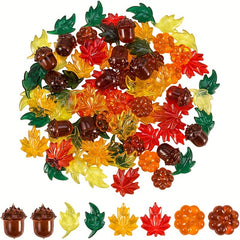 20pcs Acrylic Leaves Mini Acrylic Pumpkin Maple Leaves Acorns Crystals Gems
