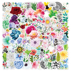 100 Flower Stickers Pack Vinyl Decals Hydroflask Laptop Scrapbooking