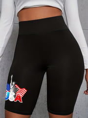 Women's Plus Flag & Letter Print High Rise Biker Shorts