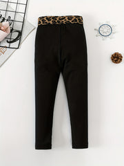 Girl's High Waist Leggings with Leopard Waistband