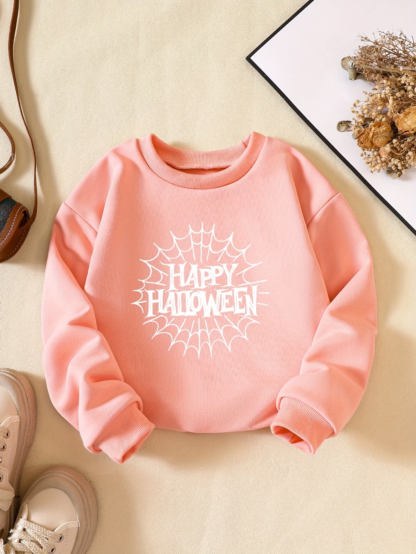 Girls' Happy Halloween Print Sweatshirt Long Sleeve Pullover