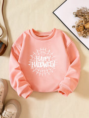 Girls' Happy Halloween Print Sweatshirt Long Sleeve Pullover