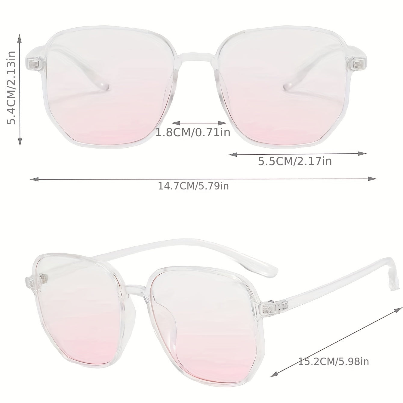 Clear Square Sunglasses Gradient Pink Glasses UV400