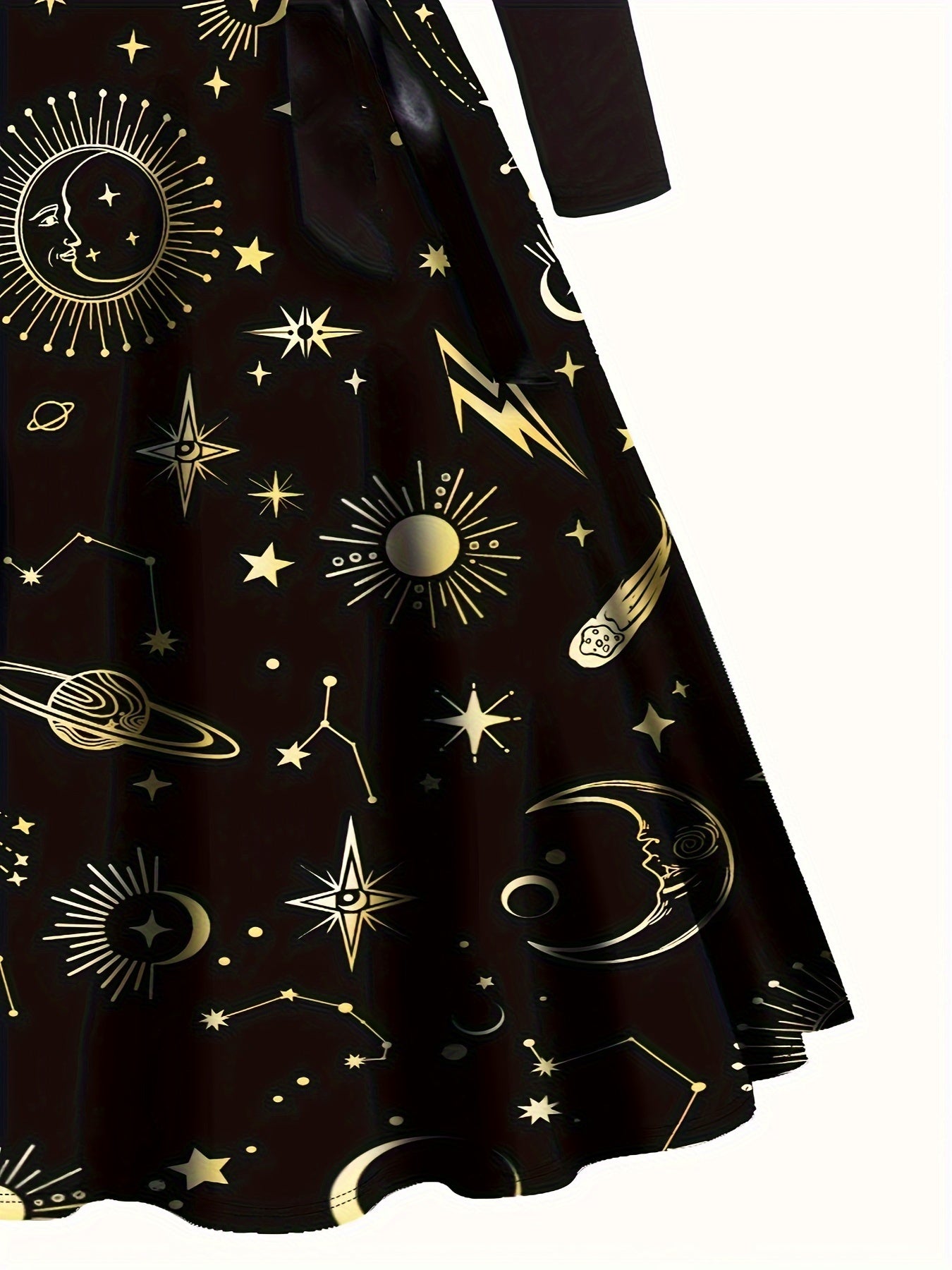 Sun & Moon Print Knot Front Long Sleeve A line Dress