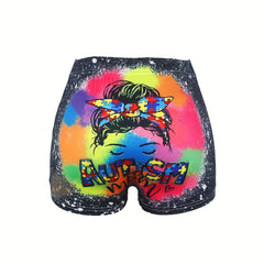 Autism Mom Print Skinny Shorts for Women