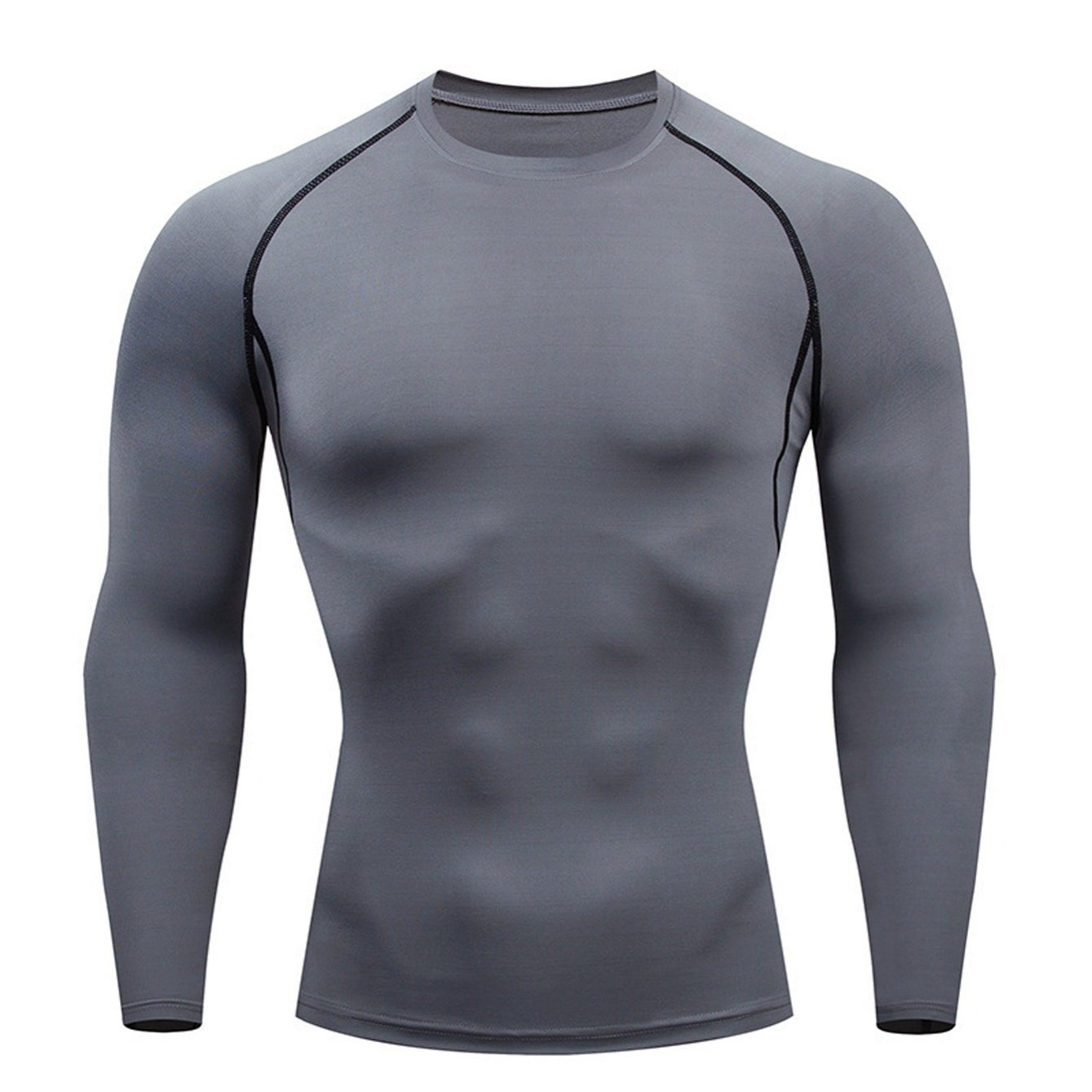 Men's Grey Compression Shirts Quick Dry Long Sleeve Athletic Workout Tops