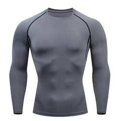 Men's Grey Compression Shirts Quick Dry Long Sleeve Athletic Workout Tops