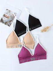 Letter Print Bra & Panties Set, Wireless Sports Bra & Elastic Panties