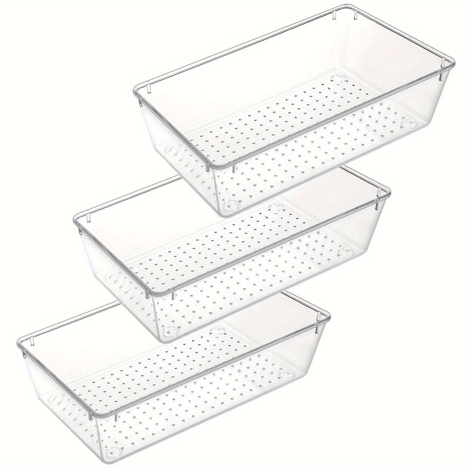 3pc Transparent Drawer Storage Box Plastic Tray with 15 Silicone Pads