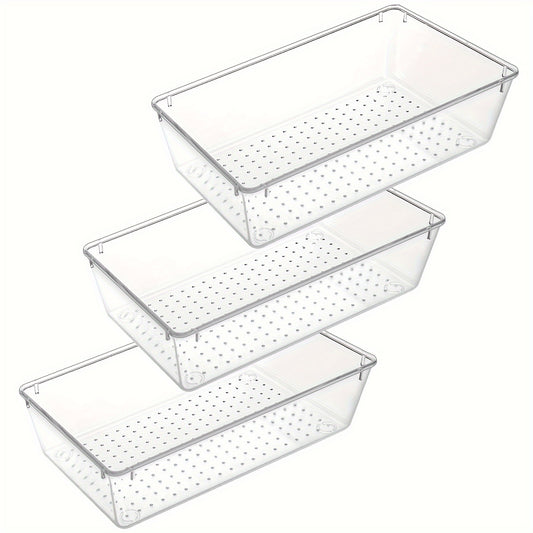 3pc Transparent Drawer Storage Box Plastic Tray with 15 Silicone Pads
