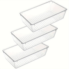 3pc Transparent Drawer Storage Box Plastic Tray with 15 Silicone Pads