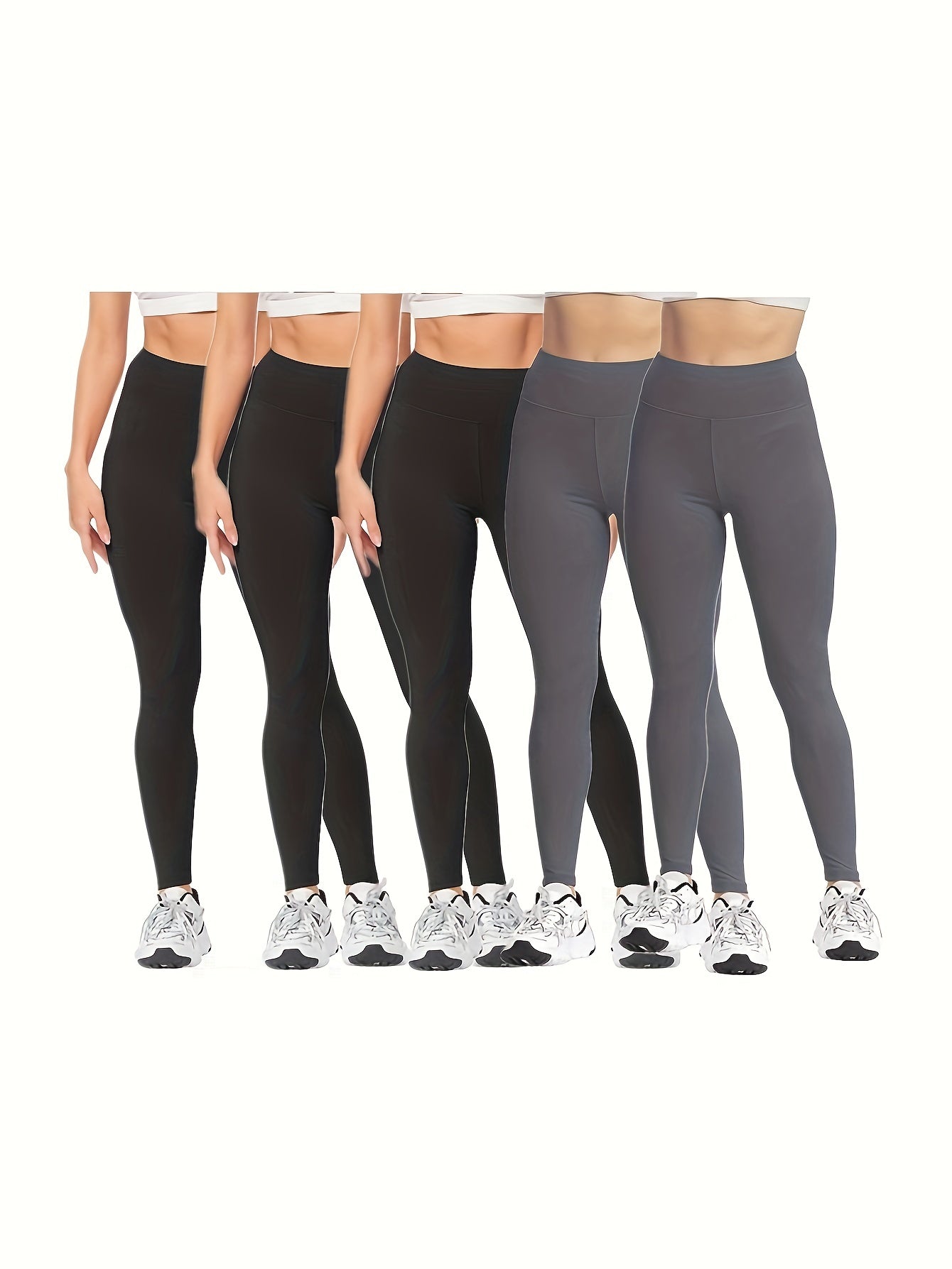 5pcs High Waist Yoga Leggings Solid Fitness Tight Pants Women's Activewear