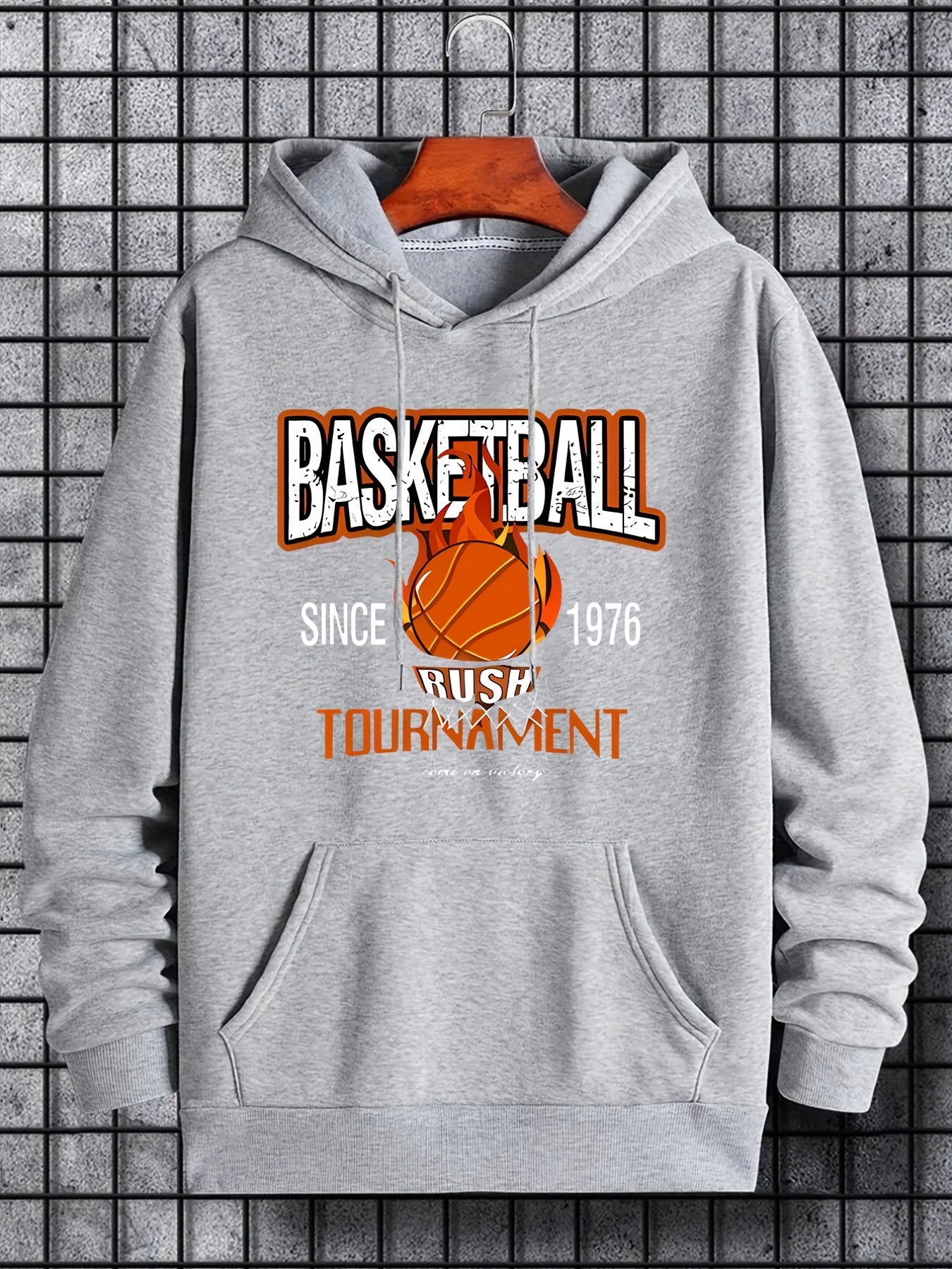 Basketball Teddy Bear Smile Print Hoodie Men's Casual Pullover Hooded Sweatshirt