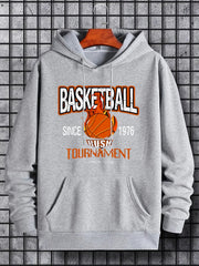 Basketball Teddy Bear Smile Print Hoodie Men's Casual Pullover Hooded Sweatshirt