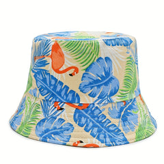 Flamingo Leaf Print Bucket Hat Lightweight Hawaii Fisherman Cap