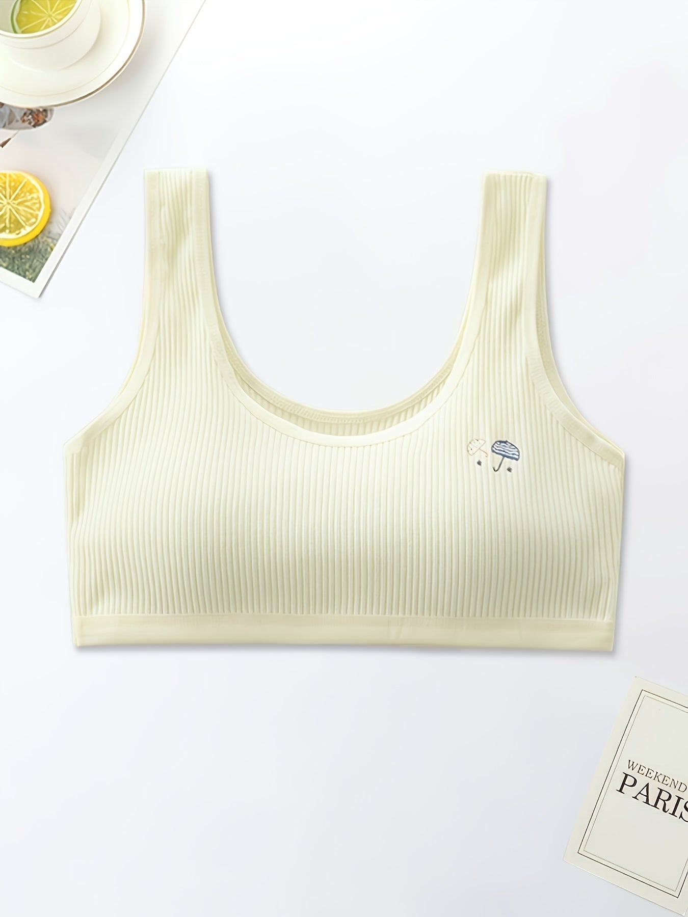 3Pcs Girls' Sports Bra with Umbrella Print