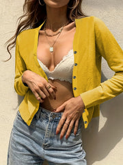 Button Front Knit Cardigan Solid Long Sleeve Sweater