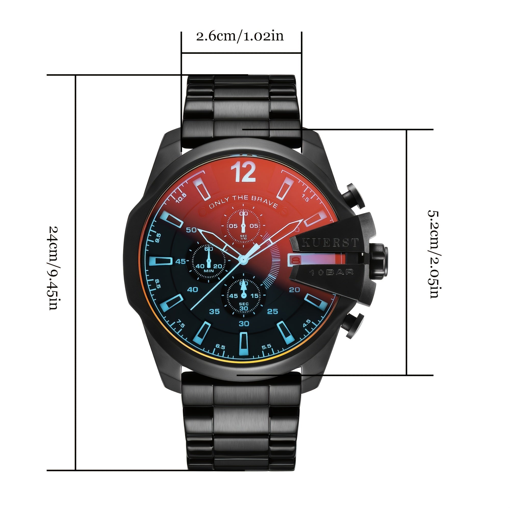 KUERST Steel Strap Large Dial Chronograph Quartz Watch For Teenagers