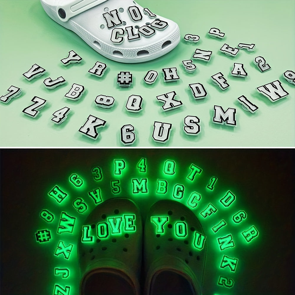 37pc Glow In The Dark Shoe Decoration Letters Numbers Charms