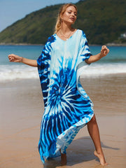 Boho Cover Up Dress Women's Plus Tie Dye V Neck Cover Up Dress
