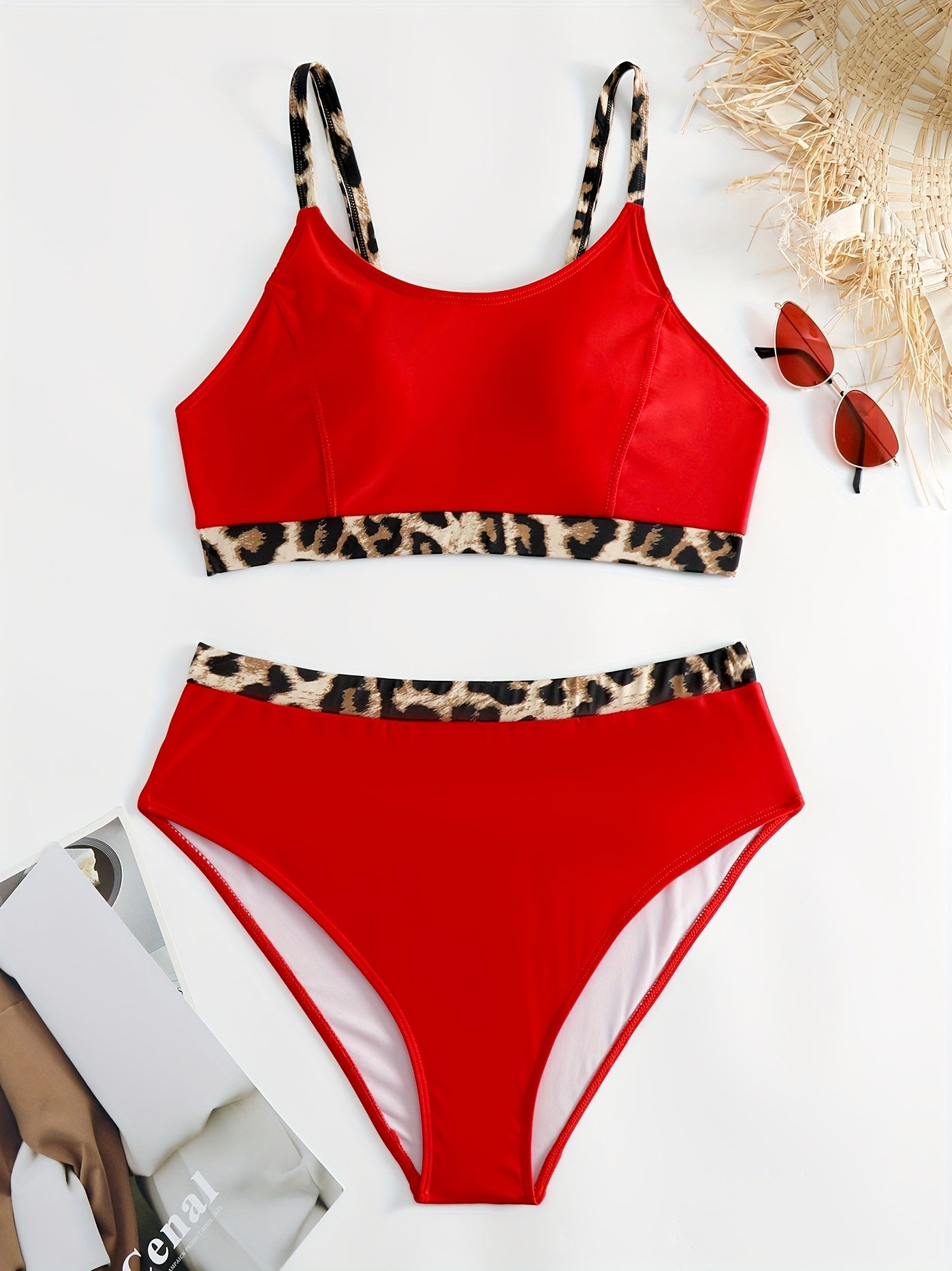 Colorblock Leopard Print Bikini Set