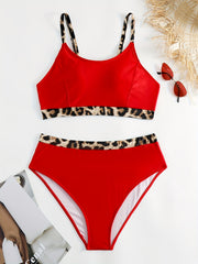 Colorblock Leopard Print Bikini Set