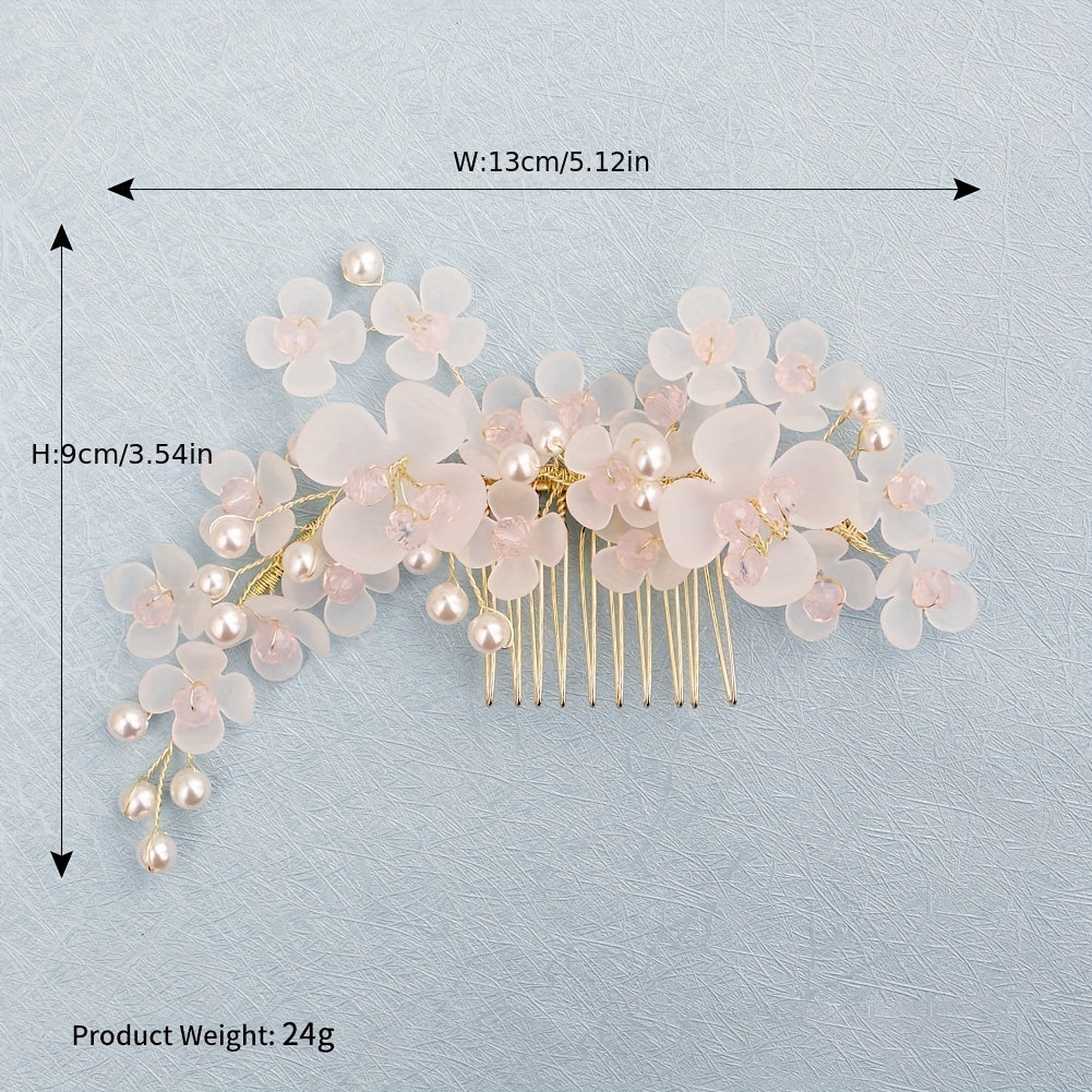 Flower & Faux Pearl Hair Comb Bridal Wedding Headwear