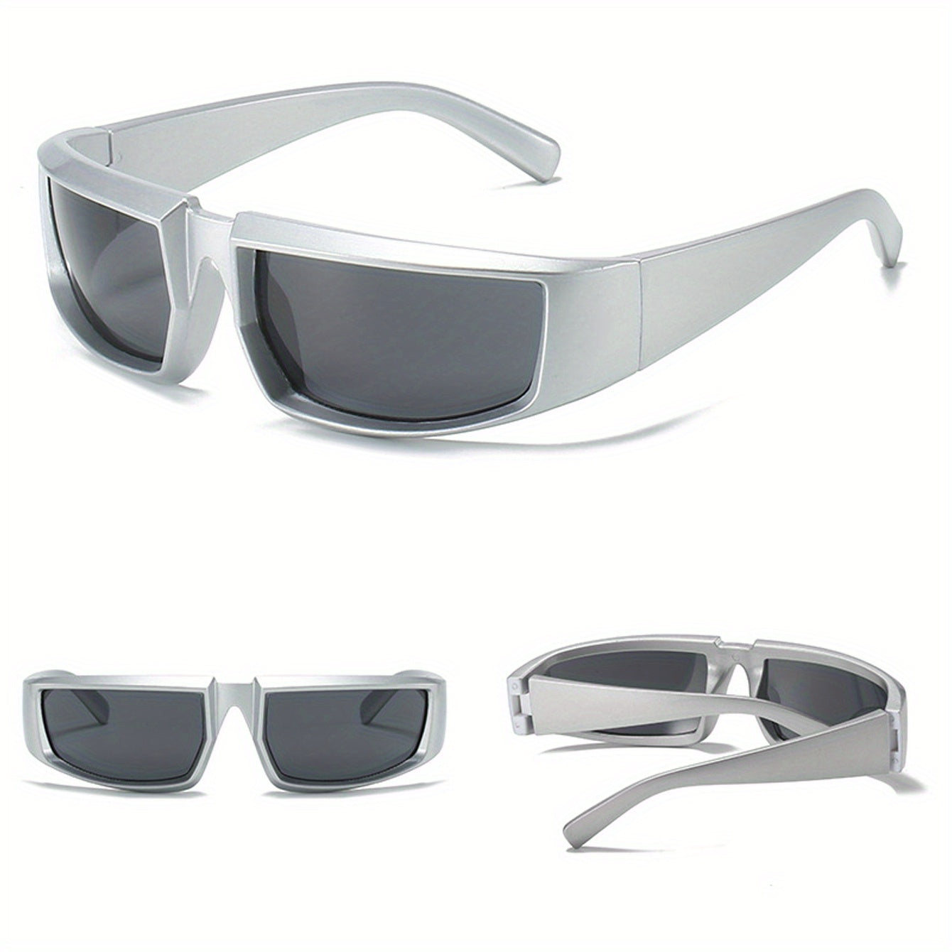 Y2K Future Tech Sense Silver Hip Hop Bungee Men's Sunglasses