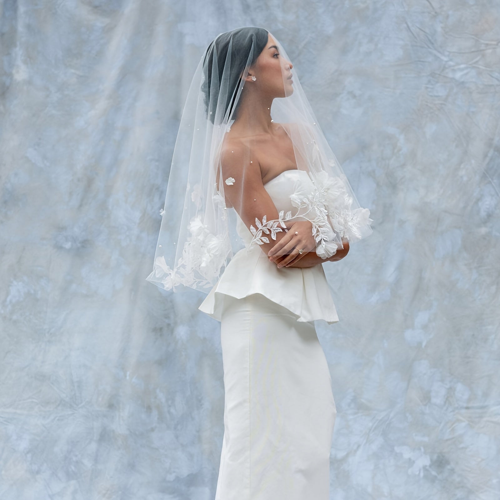 Romantic Double Layer Bridal Veil with 3D Florals and Beaded Detailing