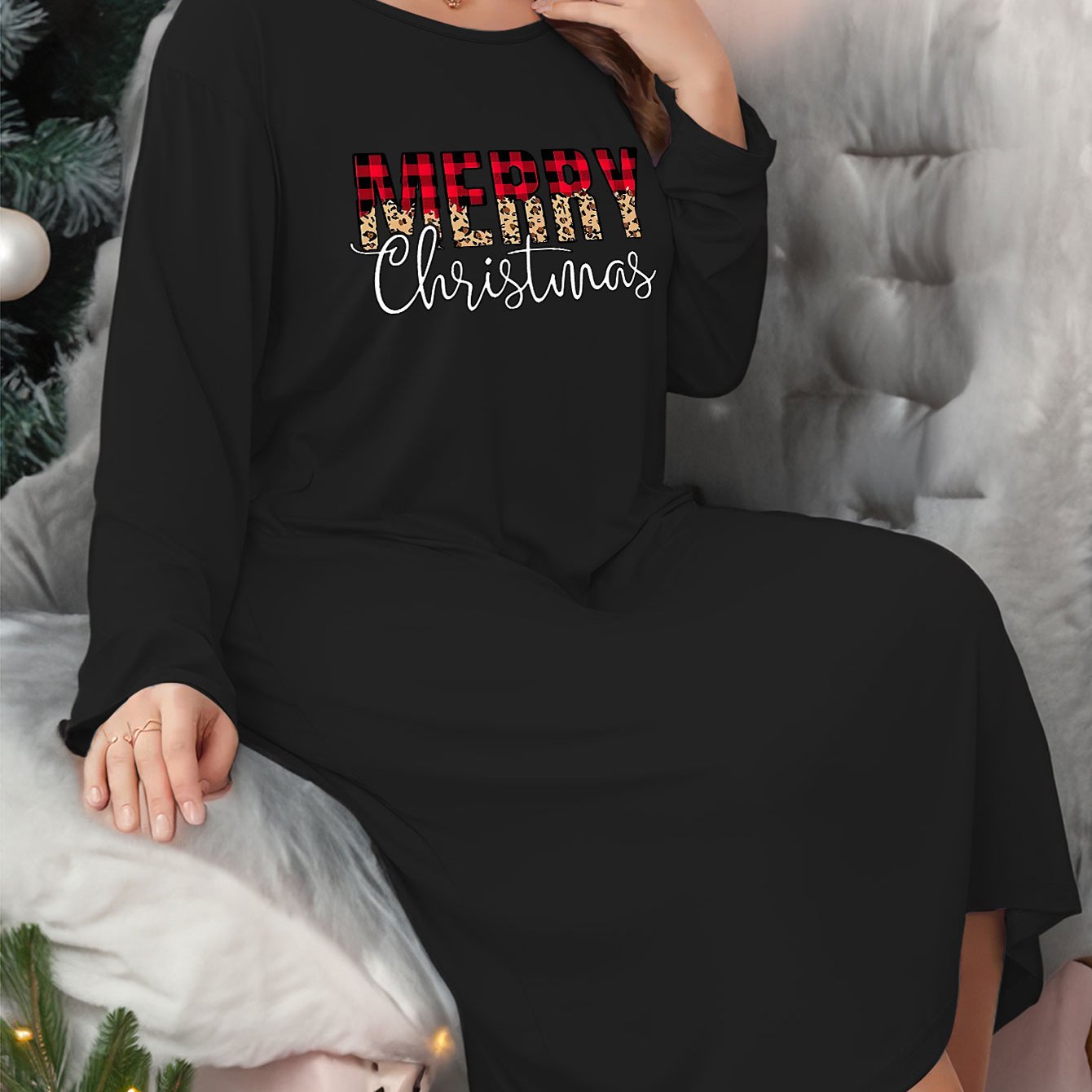 Christmas Casual Loungewear Dress Women's Plus Slogan Print