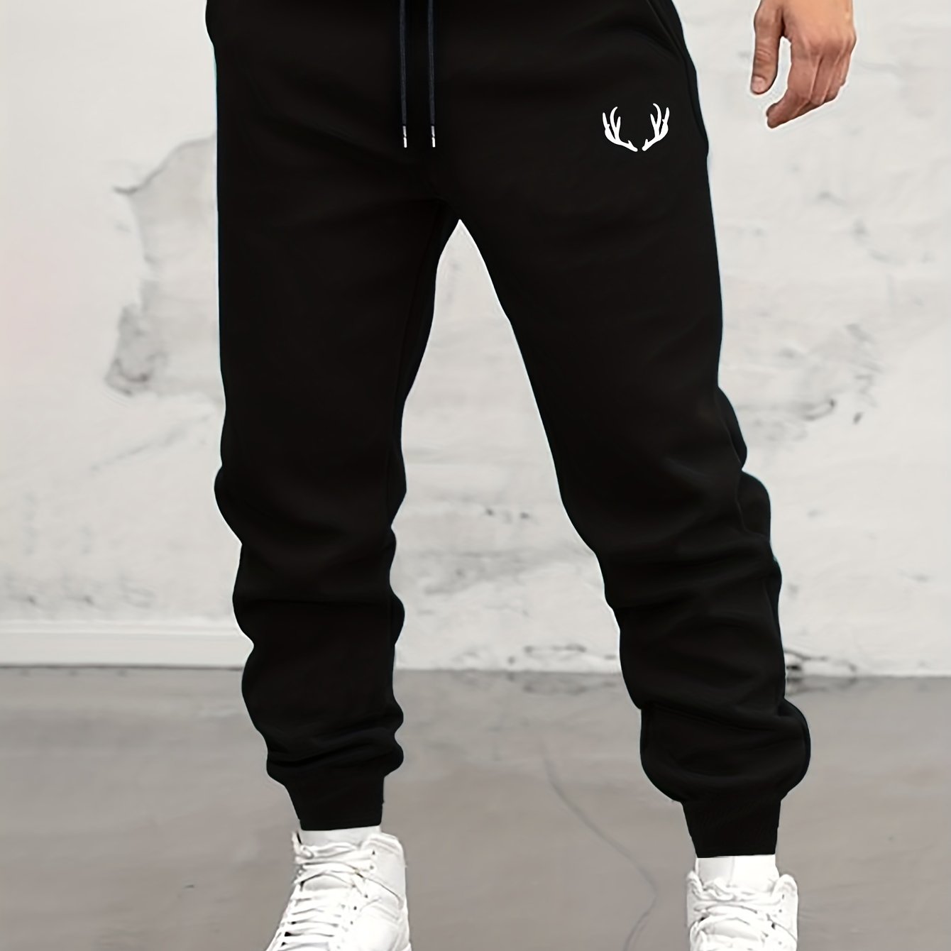 Antlers Tropical Island Print Drawstring Sweatpants Loose Fit Pants
