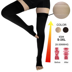 Women's Open Toe Thigh High Compression Stockings 20-30 mmHg