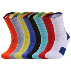 Men's Non-Slip Crew Socks - Basketball Wear-Resistant Polyester Socks