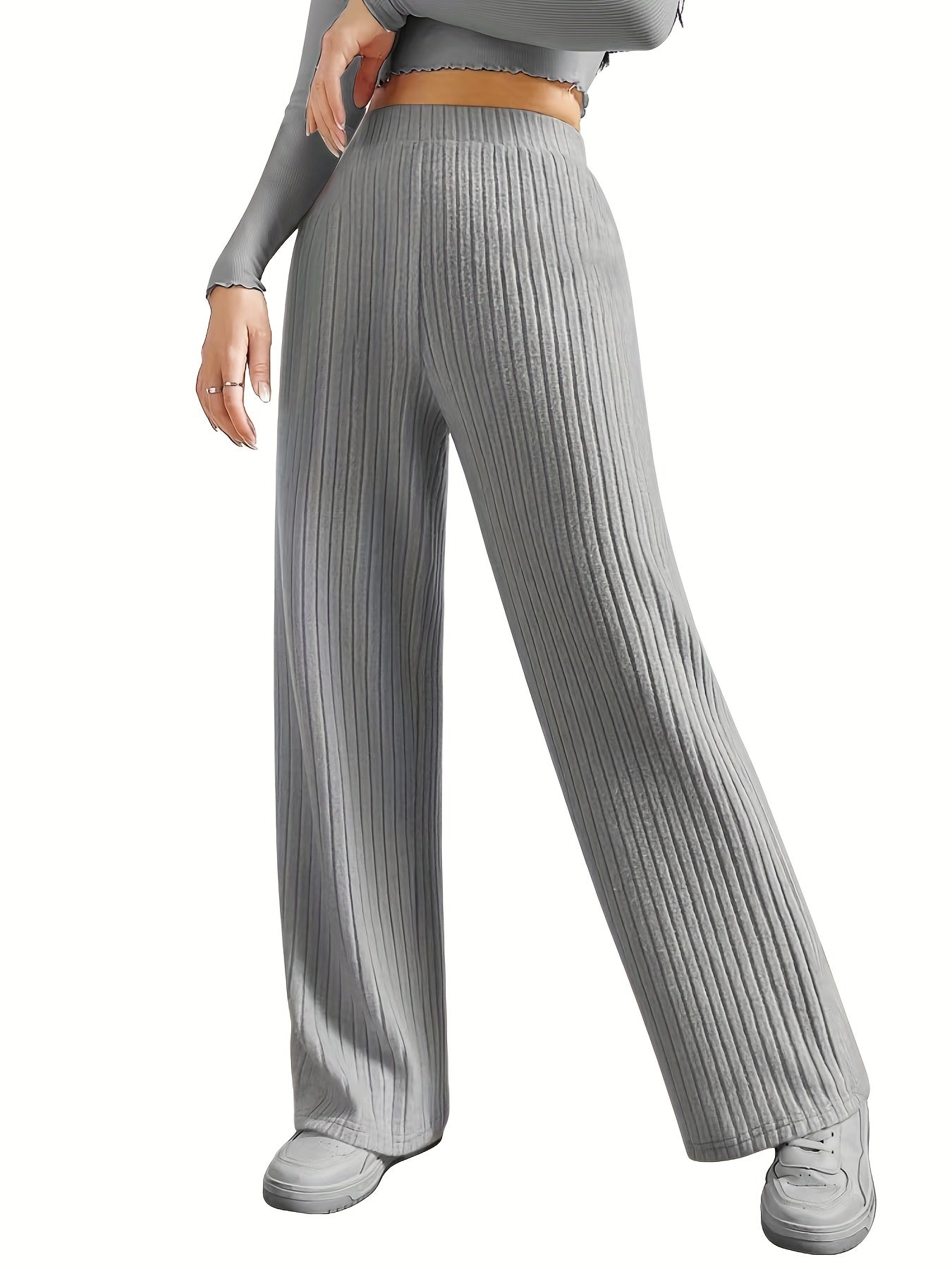 Ribbed Wide Leg Pants High Waist