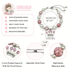 Princess Crown Charm Beaded Bracelet Gift Girls