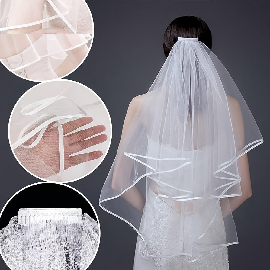 3pcs Wedding Veil & Pearl Headband Set Bachelorette Bride Accessori