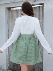 Colorblock Chevron Print Dress With Embroidery
