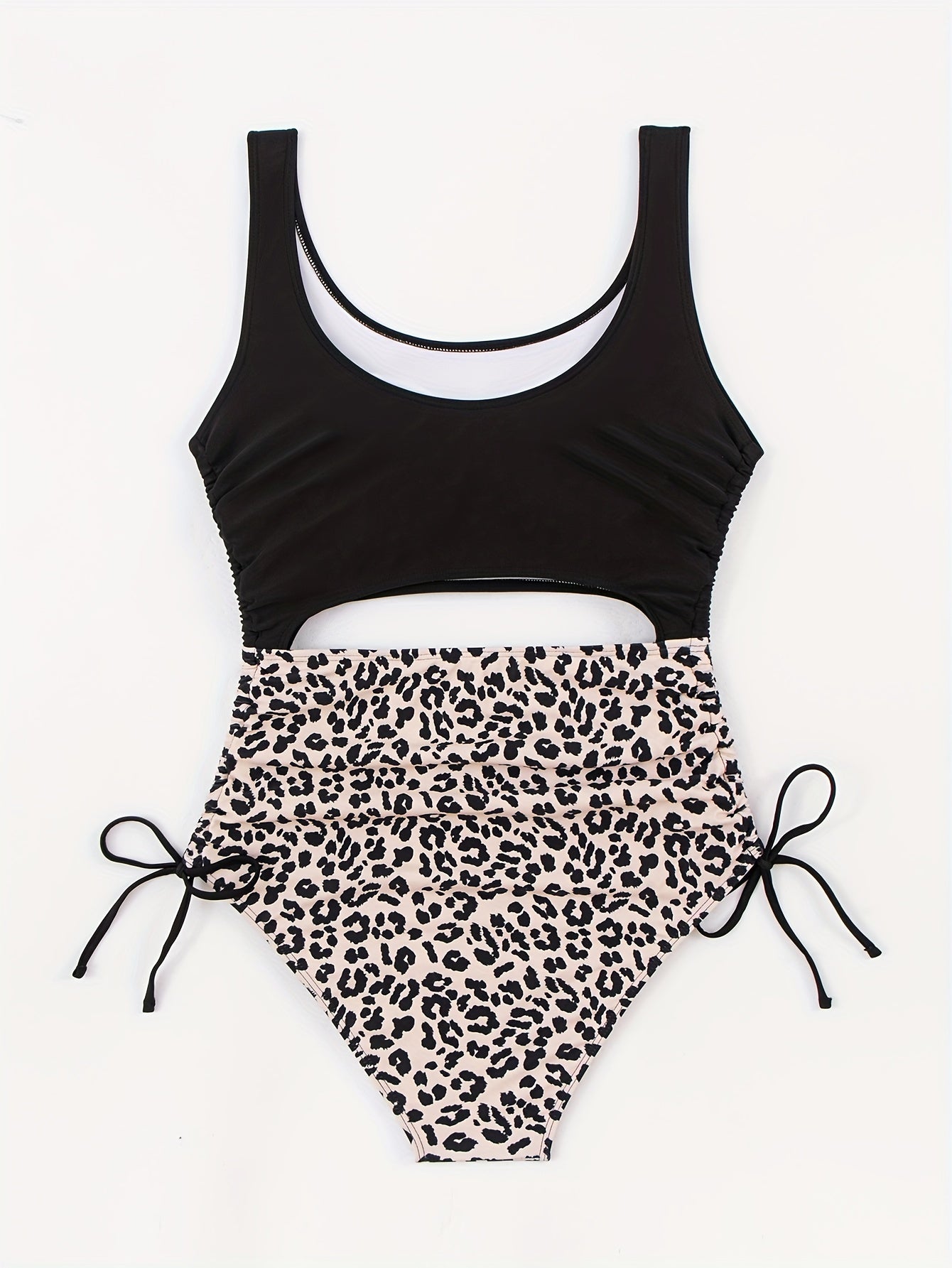 Retro Swimsuit Leopard Print Lace Up One Piece Bathing Suit