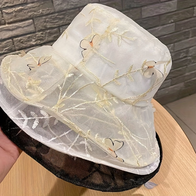 Breathable Summer Bucket Hat Butterfly Decor Fisherman Cap