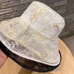 Breathable Summer Bucket Hat Butterfly Decor Fisherman Cap