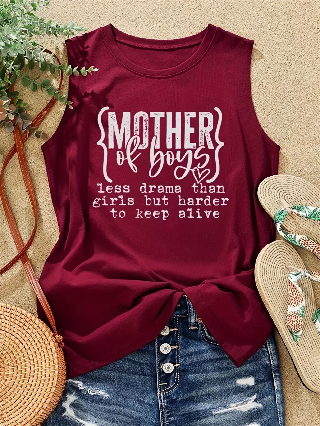 Sleeveless Crew Neck Tank Top for Summer Women's Clothing