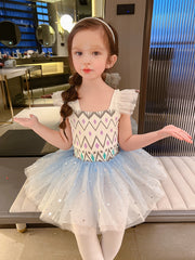Sequin Flutter Trim Ballet Leotard Tutu Dress for Girls Dance Performance