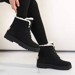 Women's Fleece Ankle Snow Boots Thermal Lace Up Flat Shoes