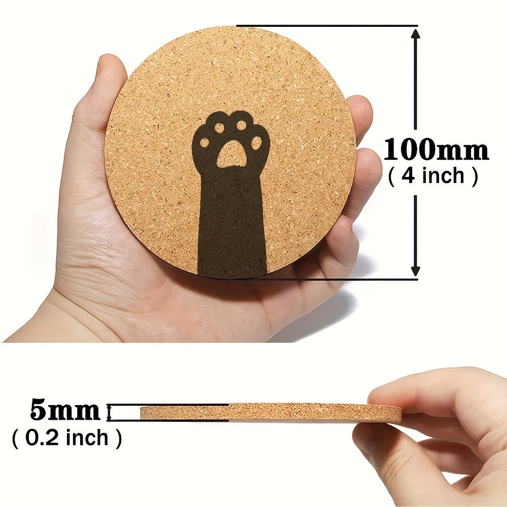 6pcs Cat's Claws Pattern Cork Coasters Round Wooden Mat for Hot Drinks