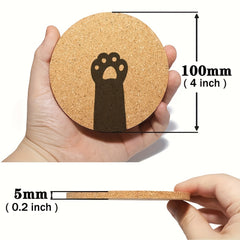 6pcs Cat's Claws Pattern Cork Coasters Round Wooden Mat for Hot Drinks