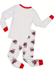 2pcs Boys Excavator Print Top & Shorts Sets Comfy Pajamas
