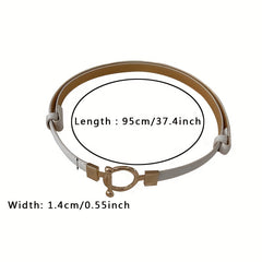 Adjustable Thin Belts Round Metal Buckle PU Belt Solid Dress Coat Belt