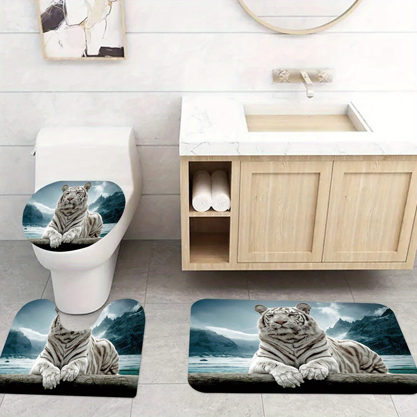 3D Digital Printing Bathroom Shower Curtain Waterproof Multifunctional Curtain