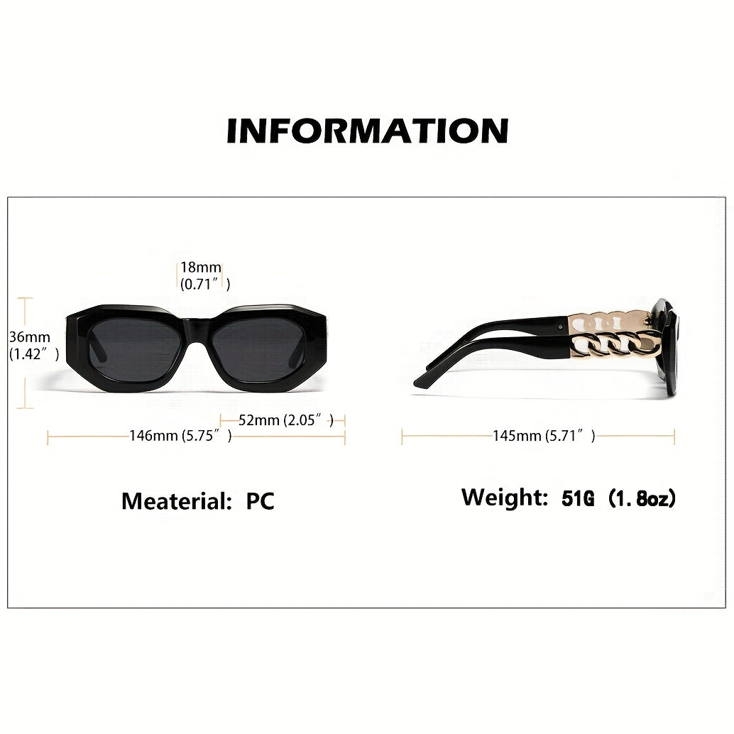 Large Geometric Sunglasses For Women Men Chain Charm Glasses UV400